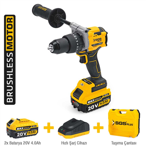 SGS Darbeli Matkap Seti 20 Volt130 Nm Tork 2*4.0Ah (Kömürsüz Motor) (4/Koli)✓